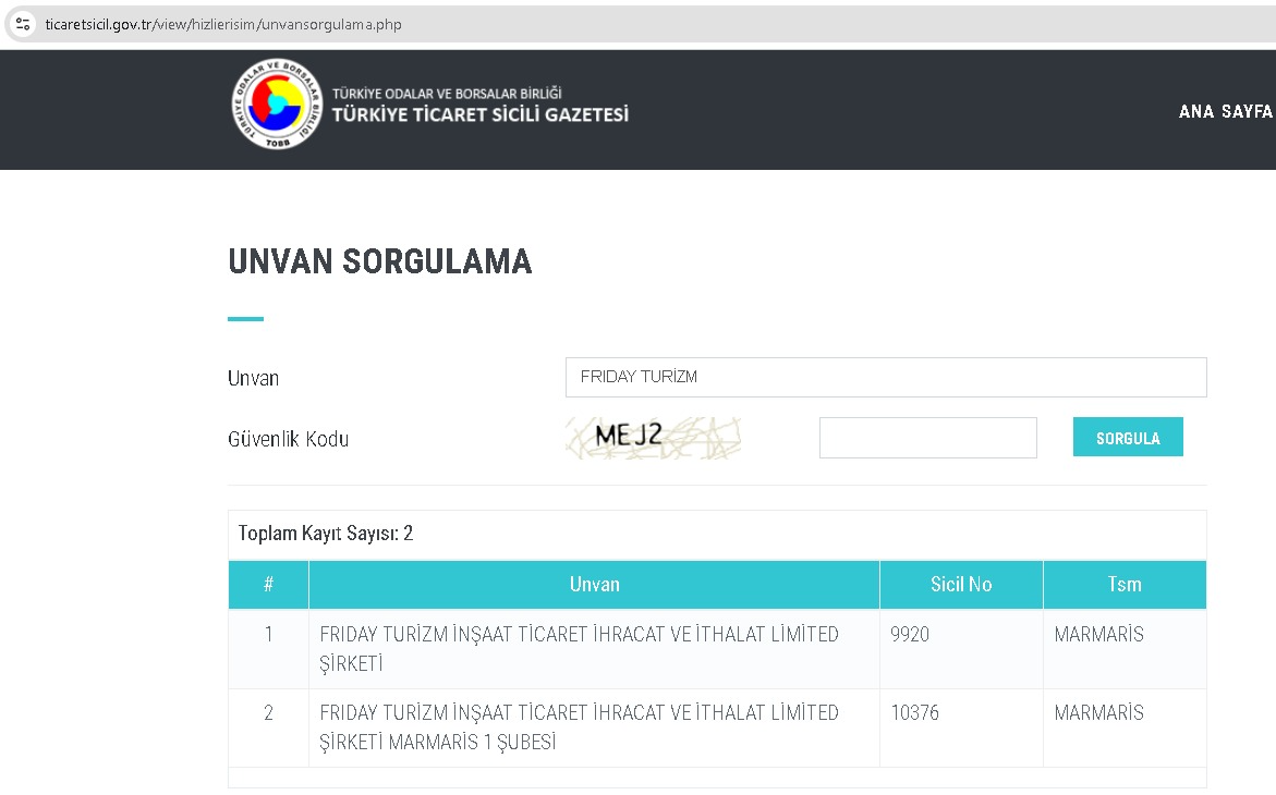 Türkiye Ticaret Sicili Gazetesi Kayıt Ekranı